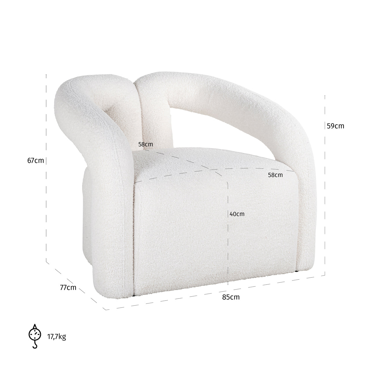 Lounge chair Dana white furry