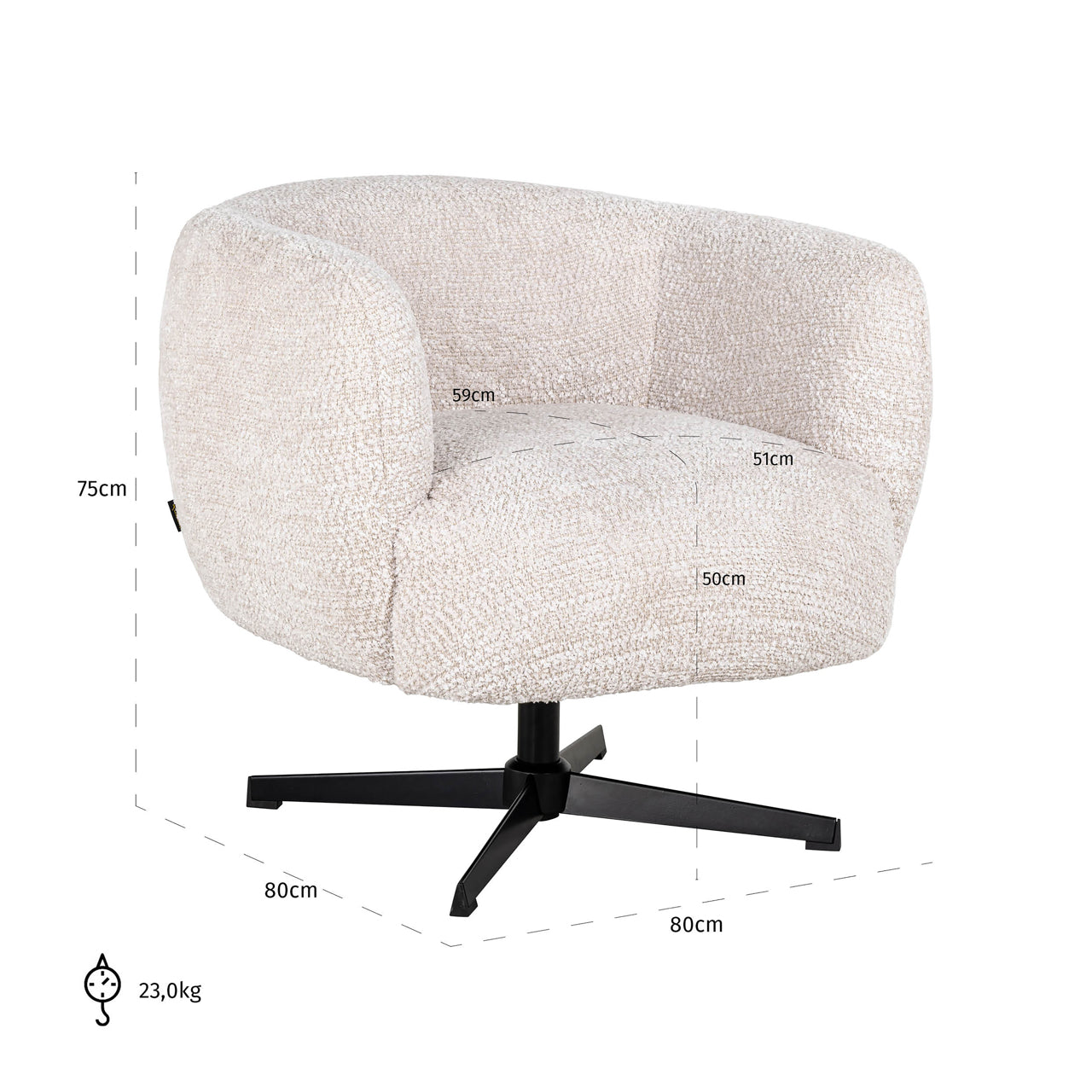 Lounge chair Estelle lovely cream swivel