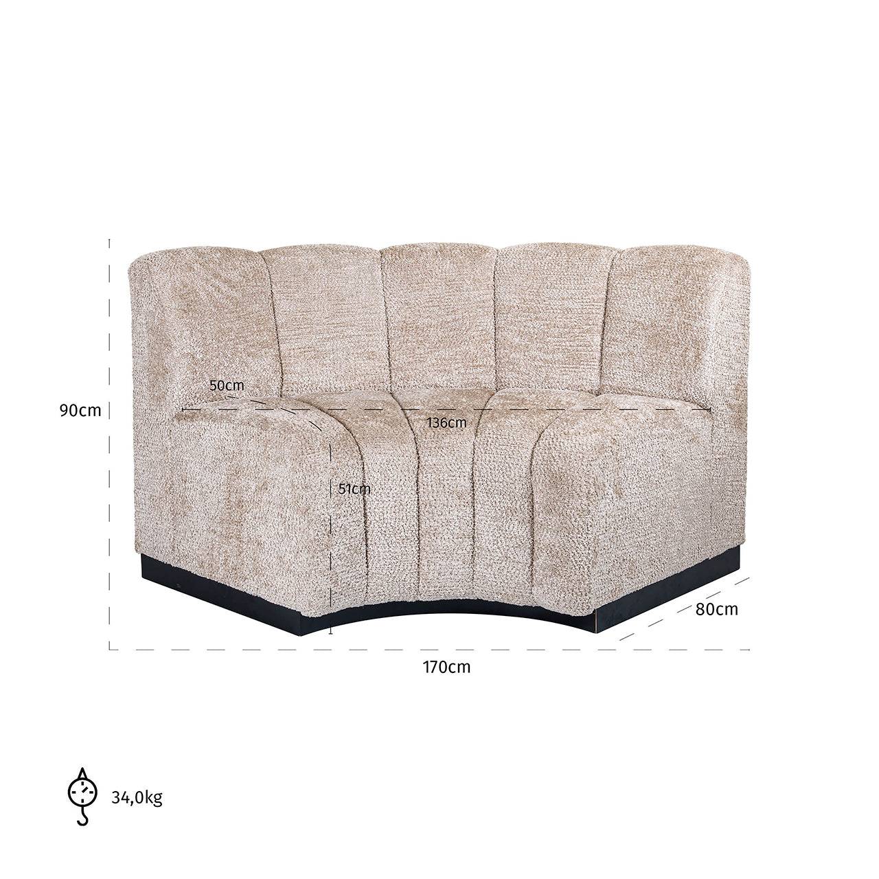 Round corner dining bench Hillpark lovely beige (Be Lovely 170 Beige)