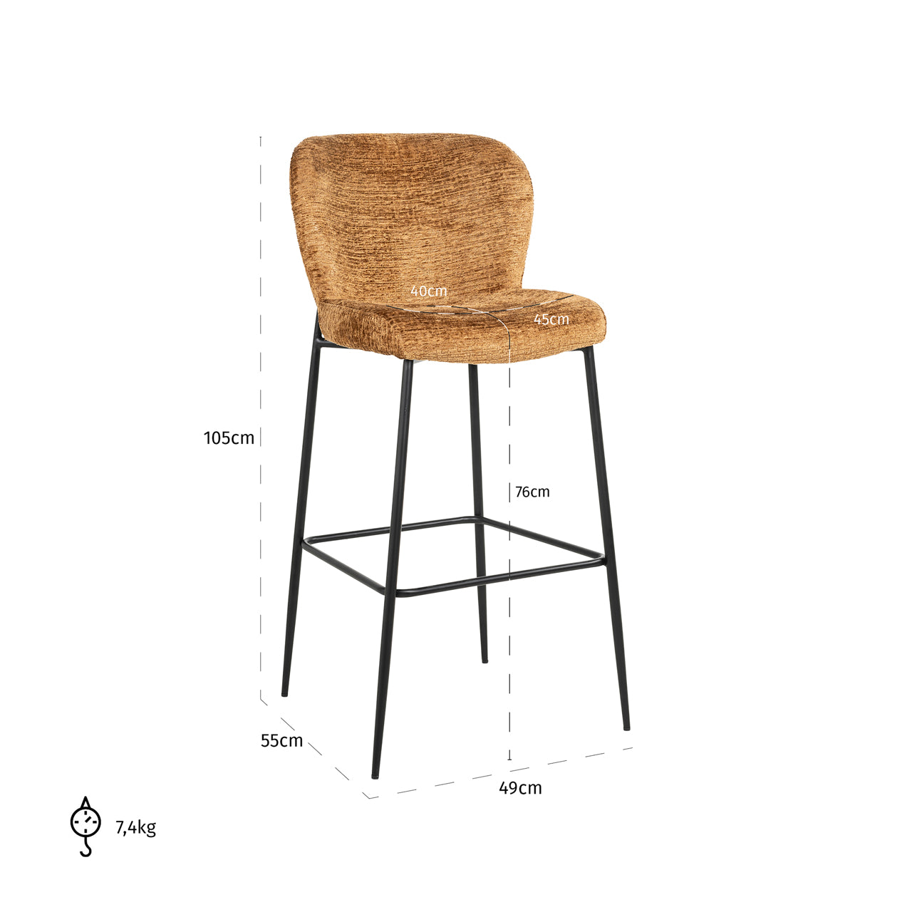 Bar stool Darby cognac fusion
