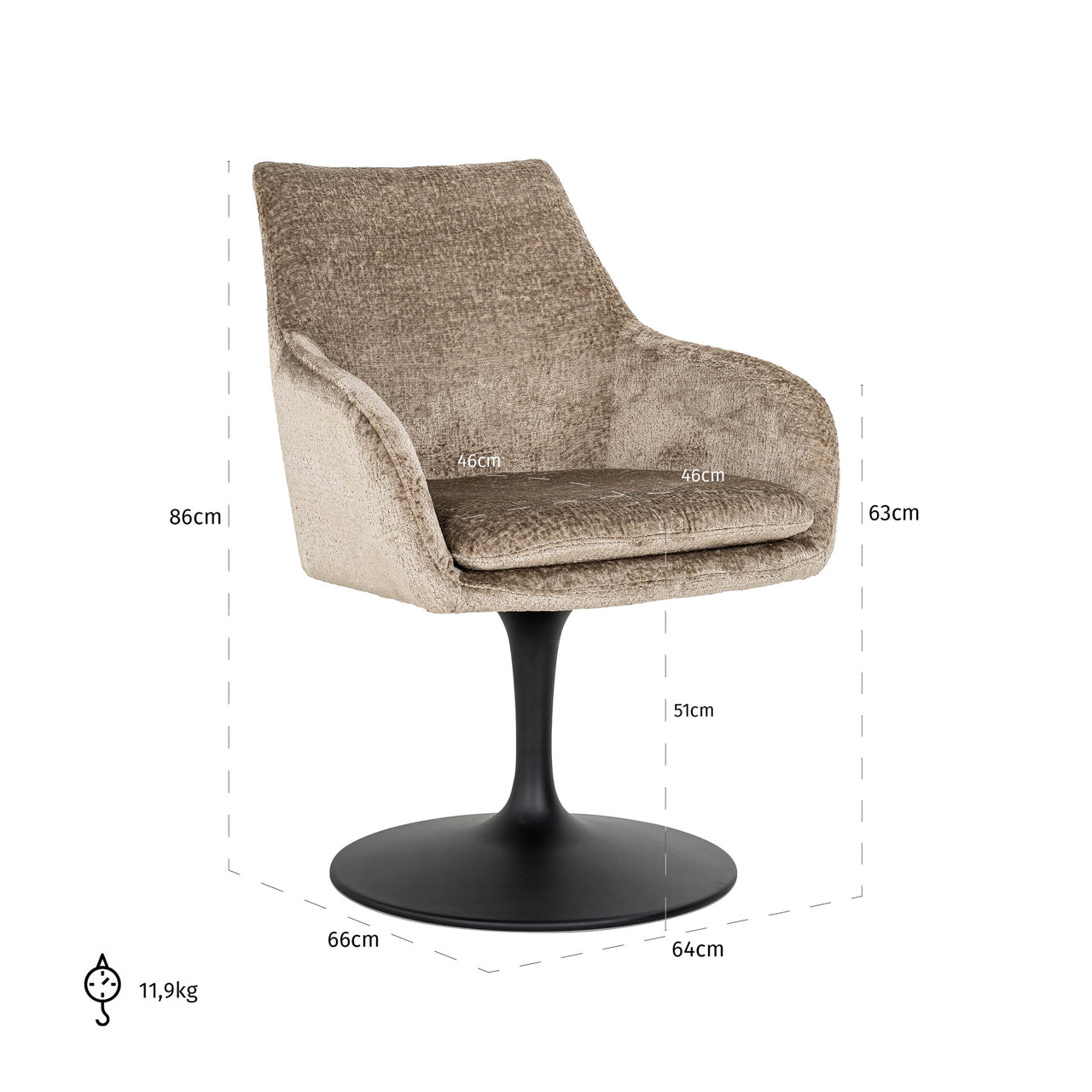 Dining chair Marlon taupe chenille swivel