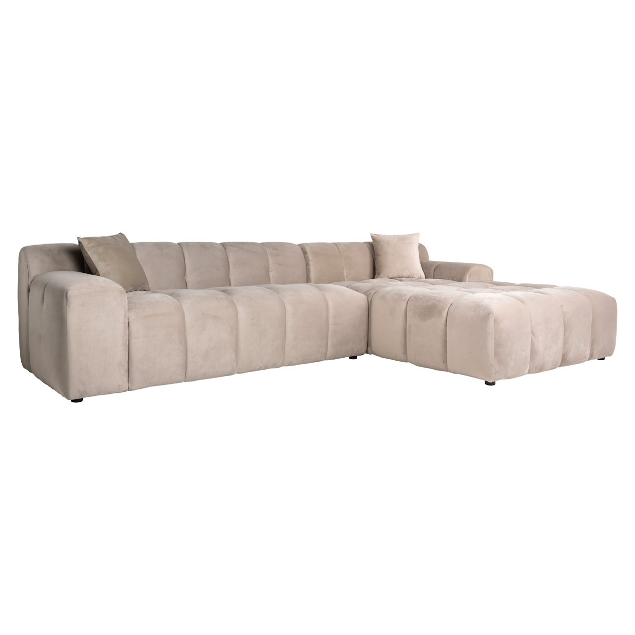 Sofa Cube khaki velvet 3-seater + lounge right