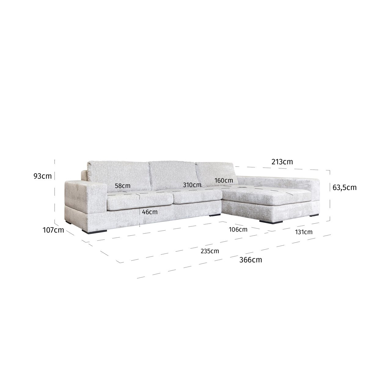 Sofa Pasha pearl island 3-seater + lounge right fully upholstered