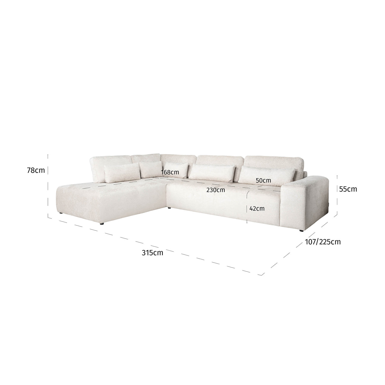 Sofa Lund cream fusion 3-seater + ottoman left