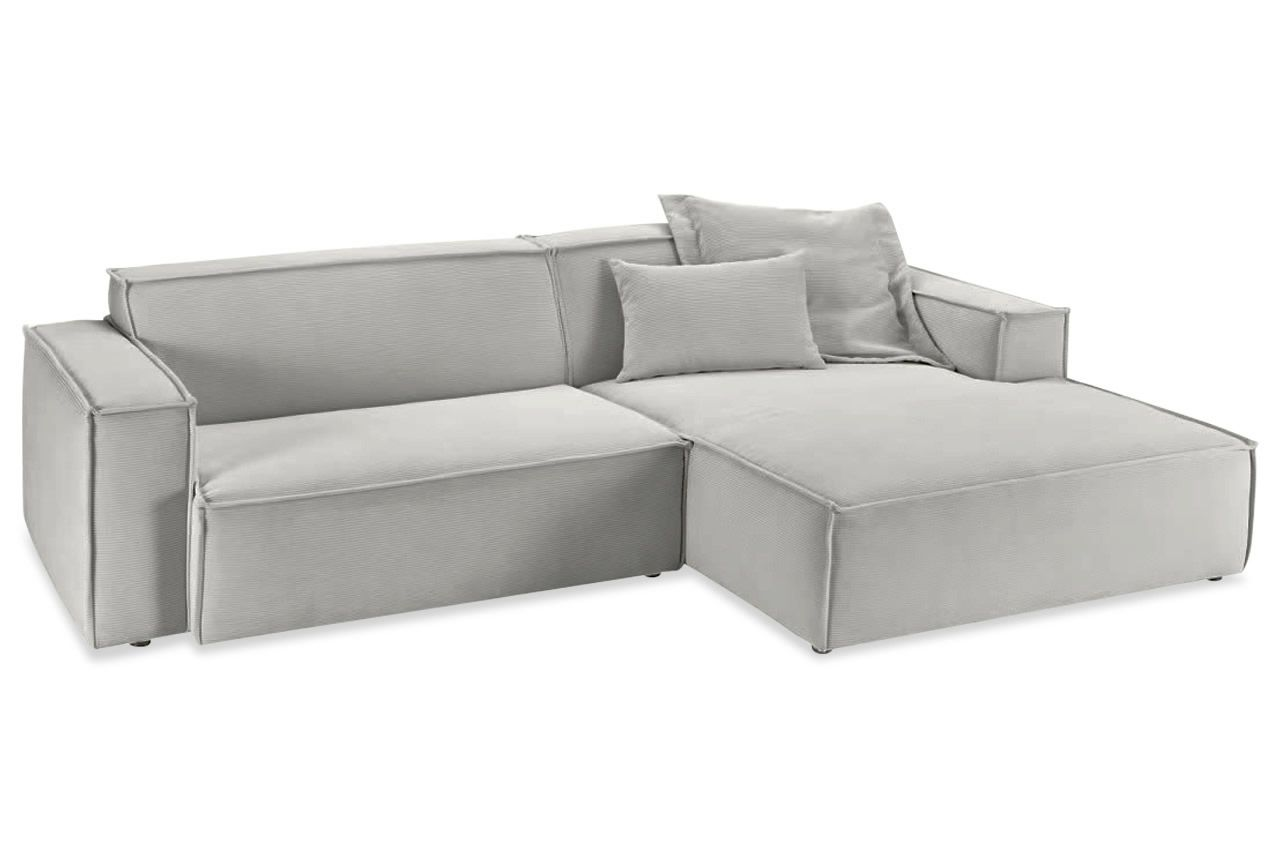 Sofa Midtown - Silver lounge sofa with right-facing longchair and plush cushions, designed for comfort and contemporary aesthetics.