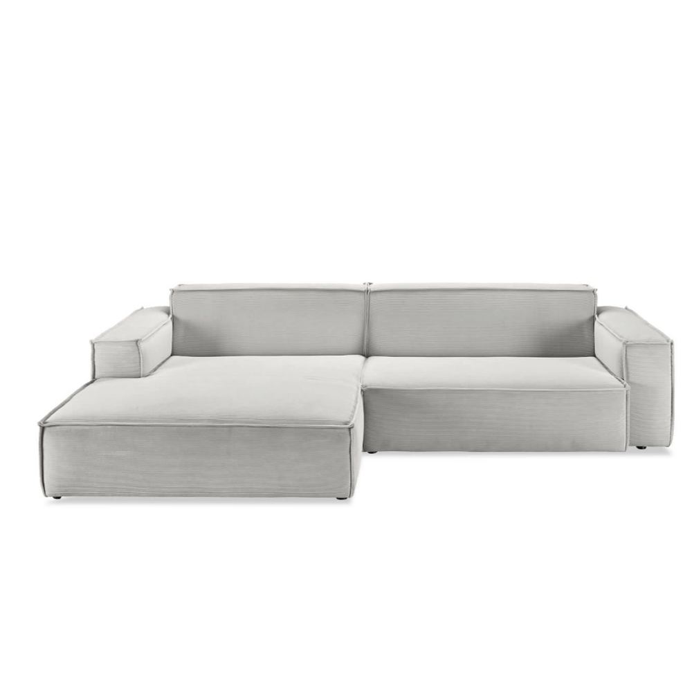 Sofa Midtown - Silver sectional sofa with left-facing longchair, deep seat and soft curves, perfect for relaxing in urban interiors.