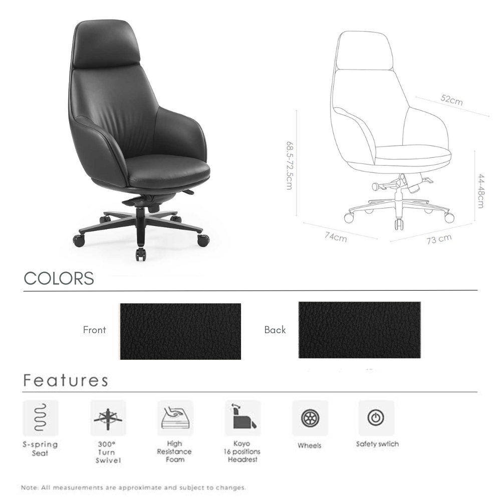 Kennedy Office Chair – Black Ergonomic Swivel Chair 73×118×52 cm
